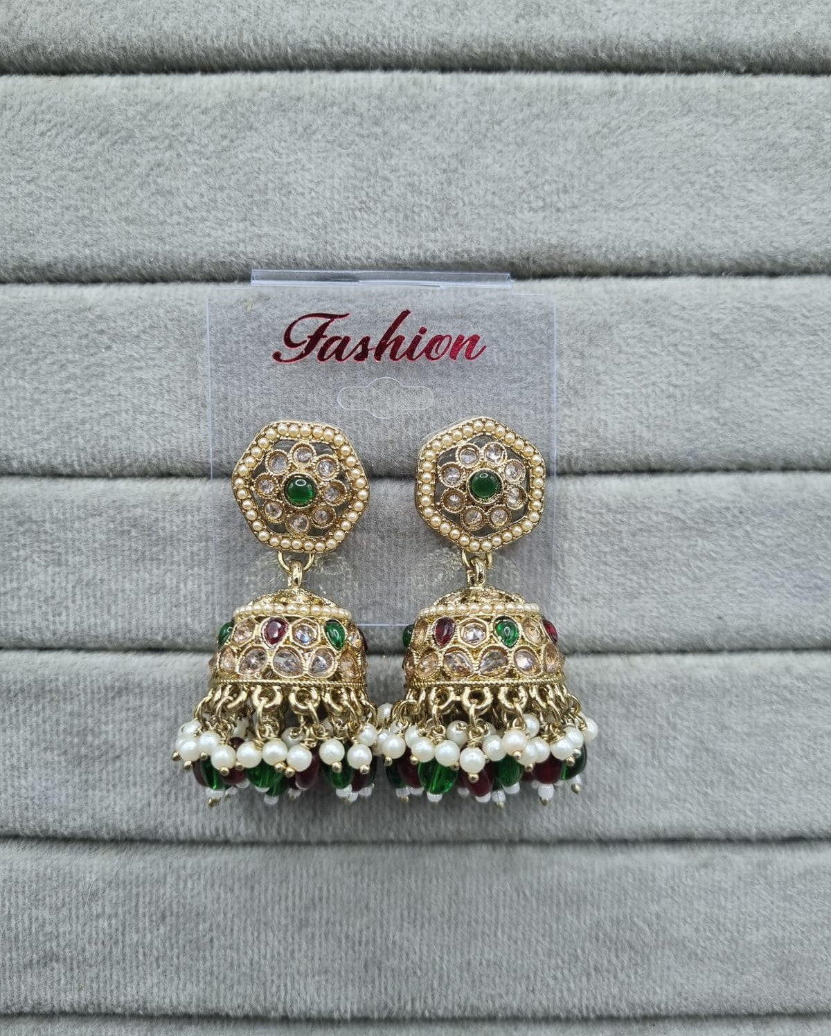 Maroon Antique Gold Jhumkha Earrings