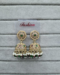 Maroon Antique Gold Jhumkha Earrings