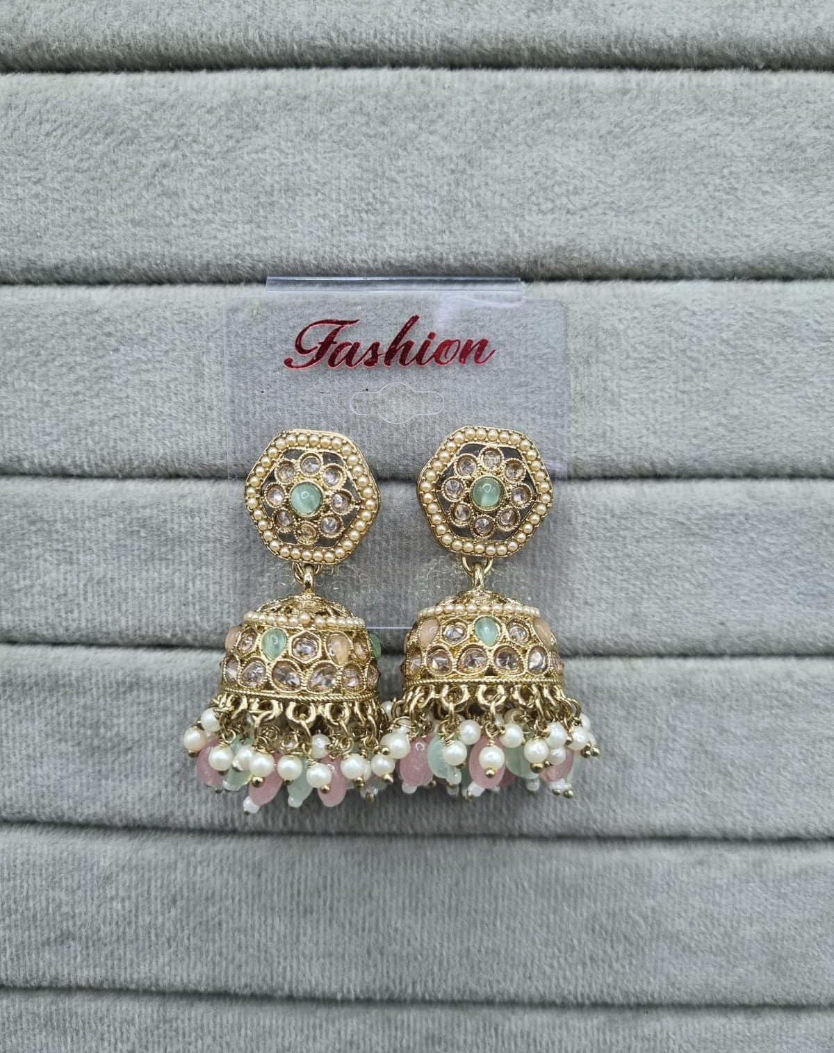 Maroon Antique Gold Jhumkha Earrings