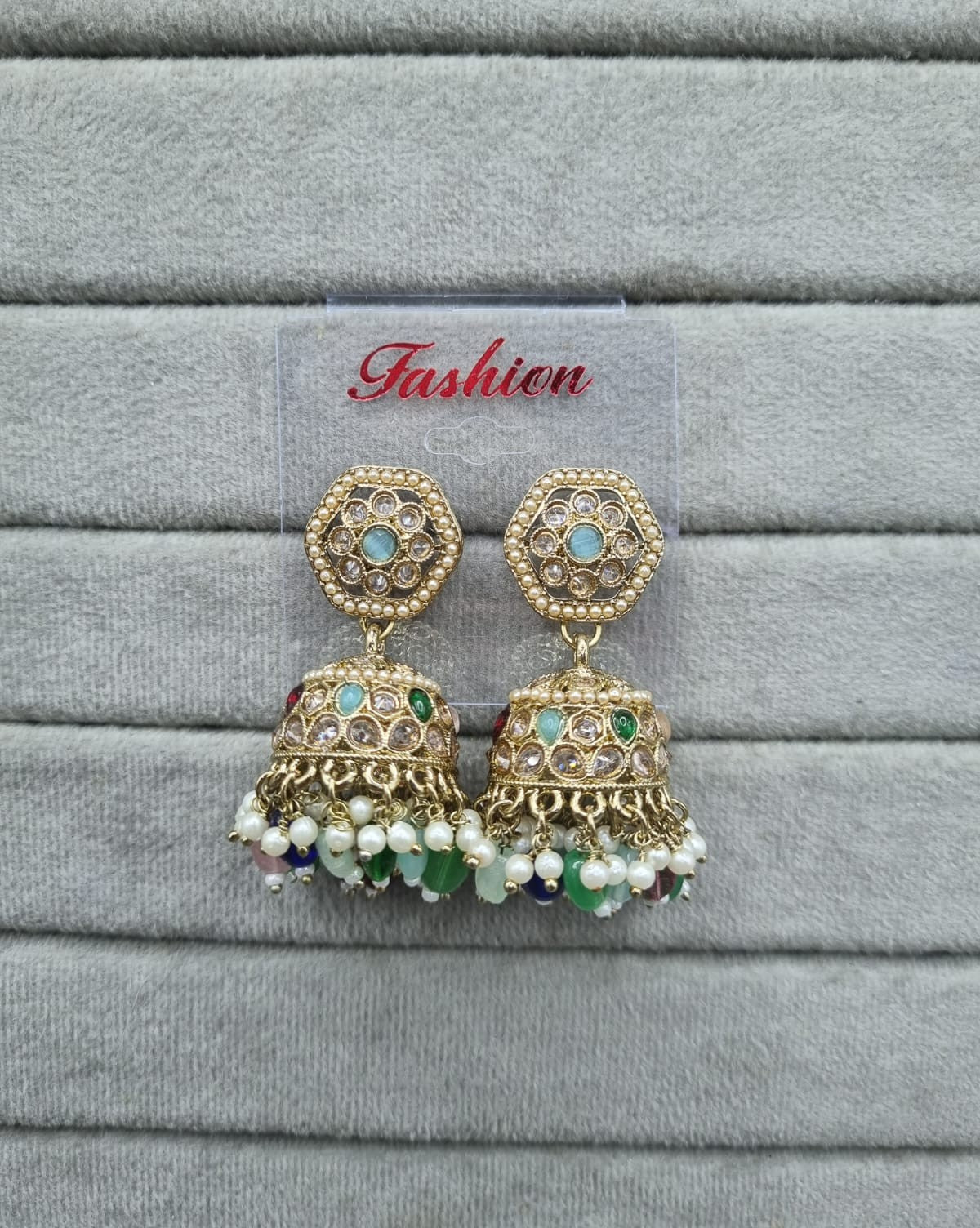 Maroon Antique Gold Jhumkha Earrings
