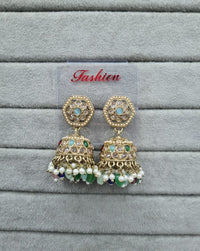 Maroon Antique Gold Jhumkha Earrings