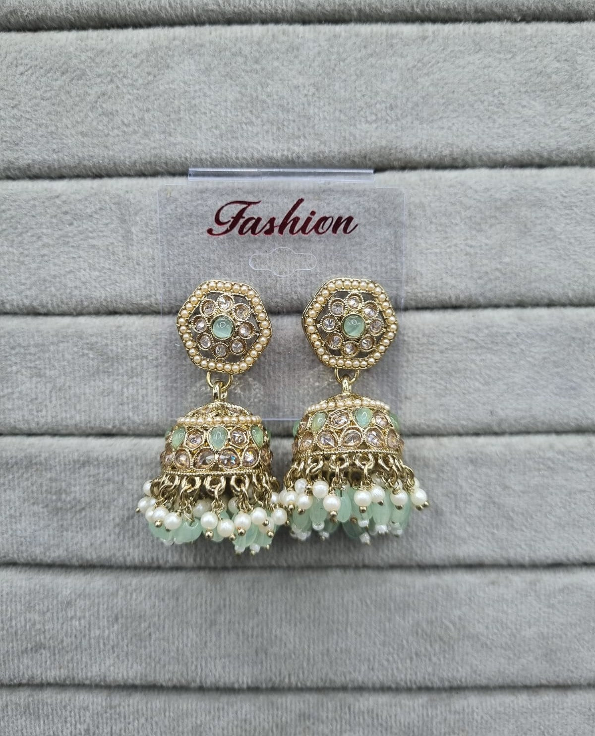 Maroon Antique Gold Jhumkha Earrings