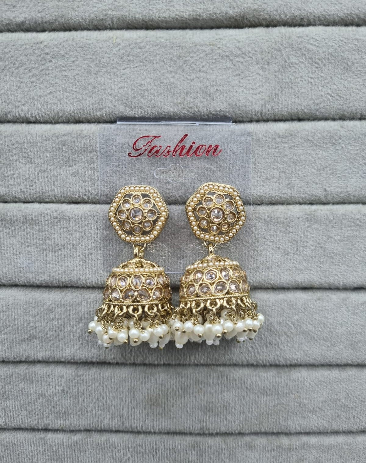 Maroon Antique Gold Jhumkha Earrings