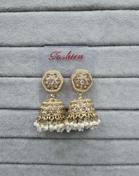 Maroon Antique Gold Jhumkha Earrings