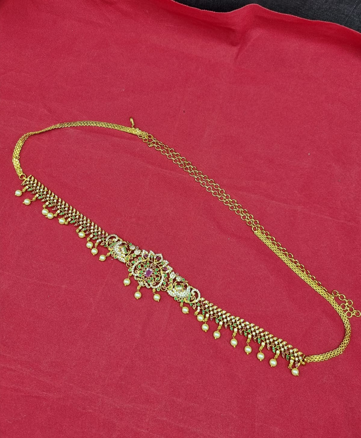 Gold-Plated Temple Kamarband with AD Stones