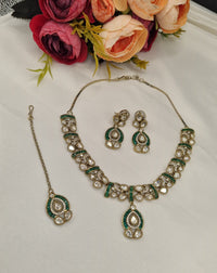 Deco Kundan Necklace Set with Drop Earrings & Maang Tikka