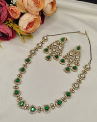 Delicate Heritage Kundan Necklace and Chandelier Earring Set
