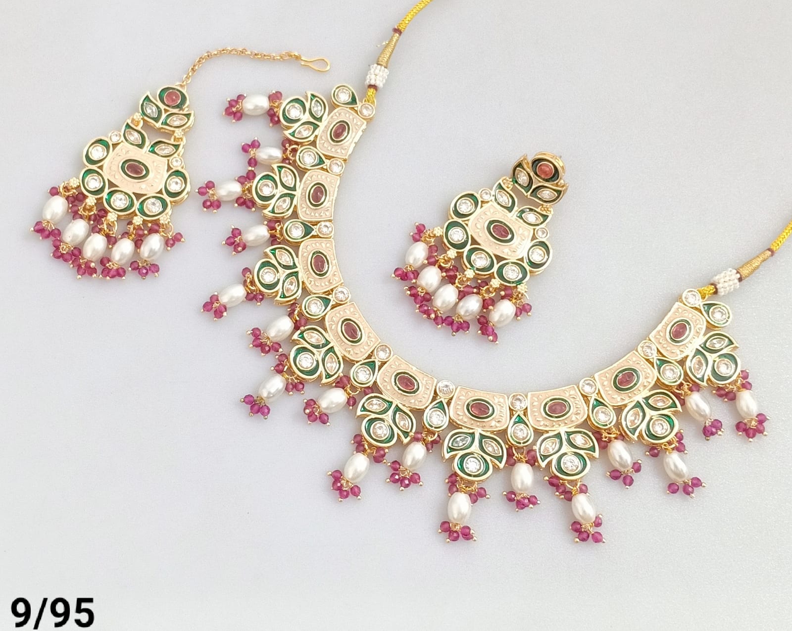 CZ Necklace Set with Earrings and Maang Tikka – Traditional Bridal Jewelry