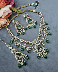 Handcrafted Kundan Layered Necklace Set with Earrings & Maangtikka