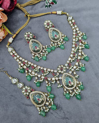 Handcrafted Kundan Layered Necklace Set with Earrings & Maangtikka
