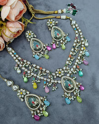 Handcrafted Kundan Layered Necklace Set with Earrings & Maangtikka