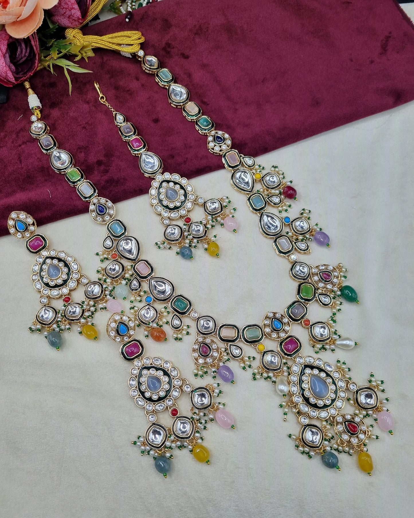 Bridal Kundan Necklace Set with Maang Tikka & Earrings