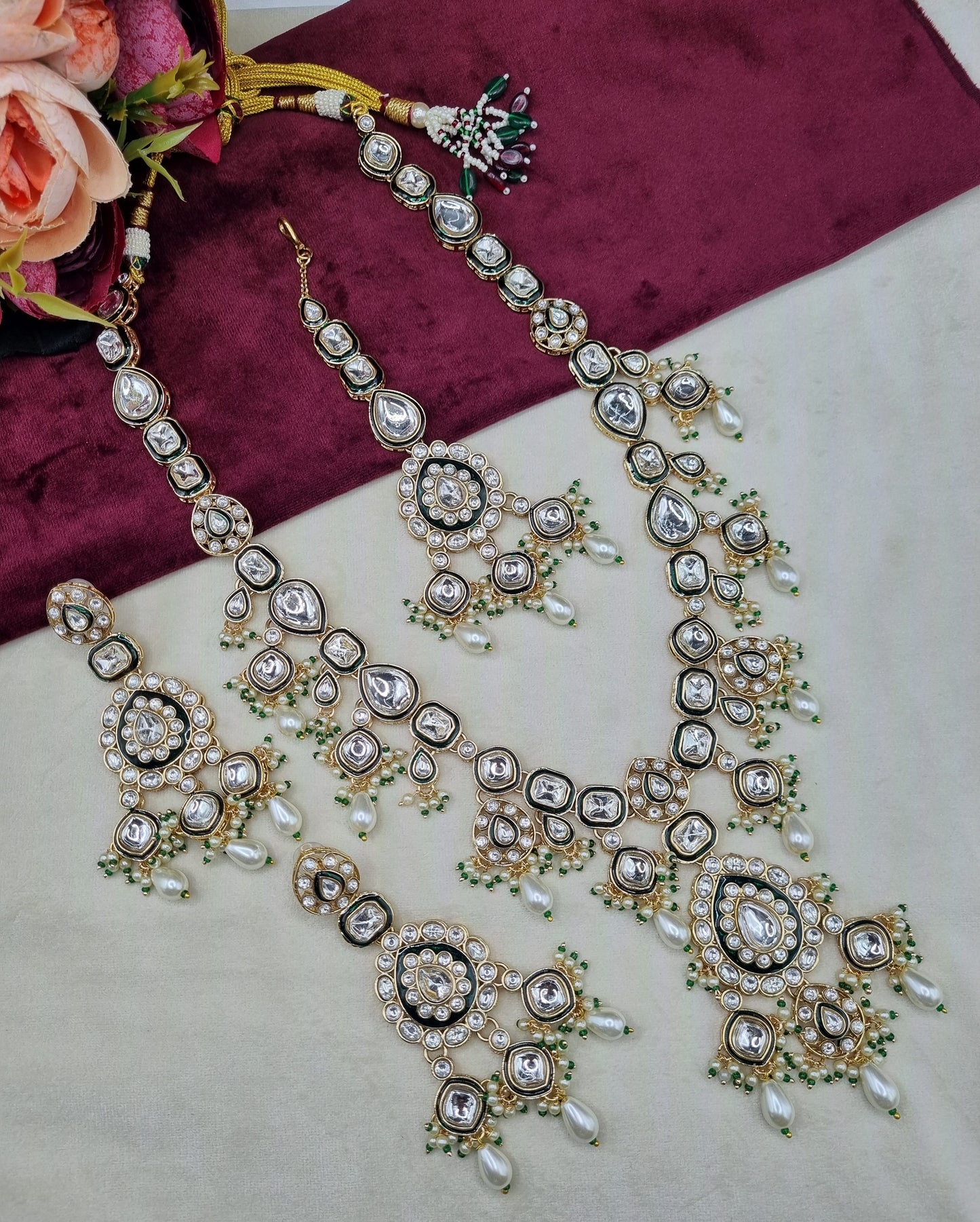 Bridal Kundan Necklace Set with Maang Tikka & Earrings