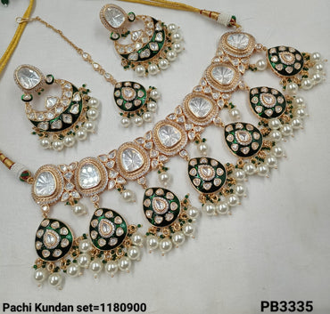 Elegant Pachi Kundan Bridal Jewelry Set with Earrings and Maang Tikka