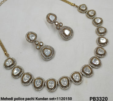 Elegant Antique Gold Pachi Kundan Necklace Set with Earrings - Lucentemarket