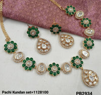 Elegant Traditional Gold Plated Pachi Kundan Necklace and Earring Set