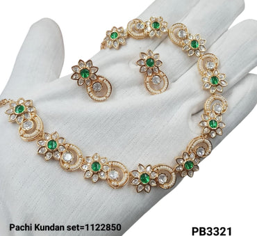 Fashionable Floral Pachi Kundan Gold Plated Necklace Set