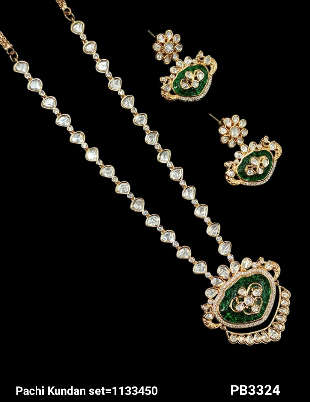 Traditional Pachi Kundan Necklace & Earring Set with Heart Motif