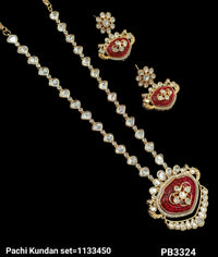 Traditional Pachi Kundan Necklace & Earring Set with Heart Motif