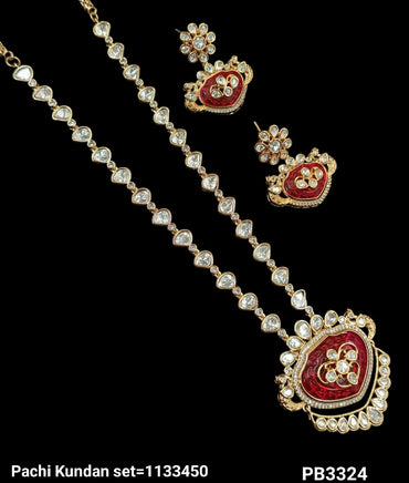 Traditional Pachi Kundan Necklace & Earring Set with Heart Motif
