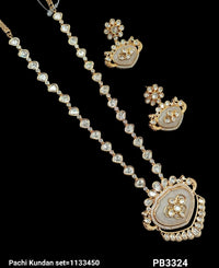 Traditional Pachi Kundan Necklace & Earring Set with Heart Motif