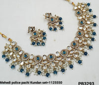Antique Gold Polish Pachi Kundan Necklace & Earring Set with Stone and Pearl Detailing