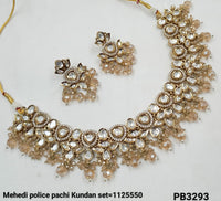Antique Gold Polish Pachi Kundan Necklace & Earring Set with Stone and Pearl Detailing