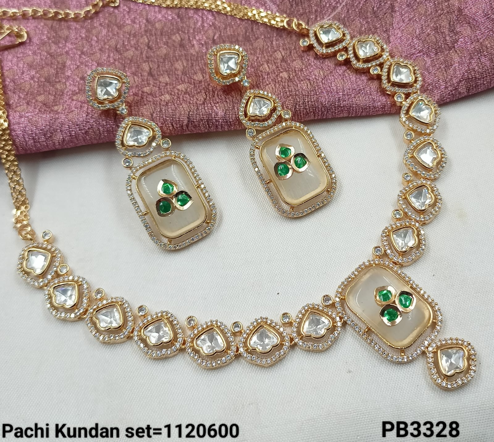 Pachi Kundan Necklace & Earring Set with Rectangular Centerpiece and Stone Detailing
