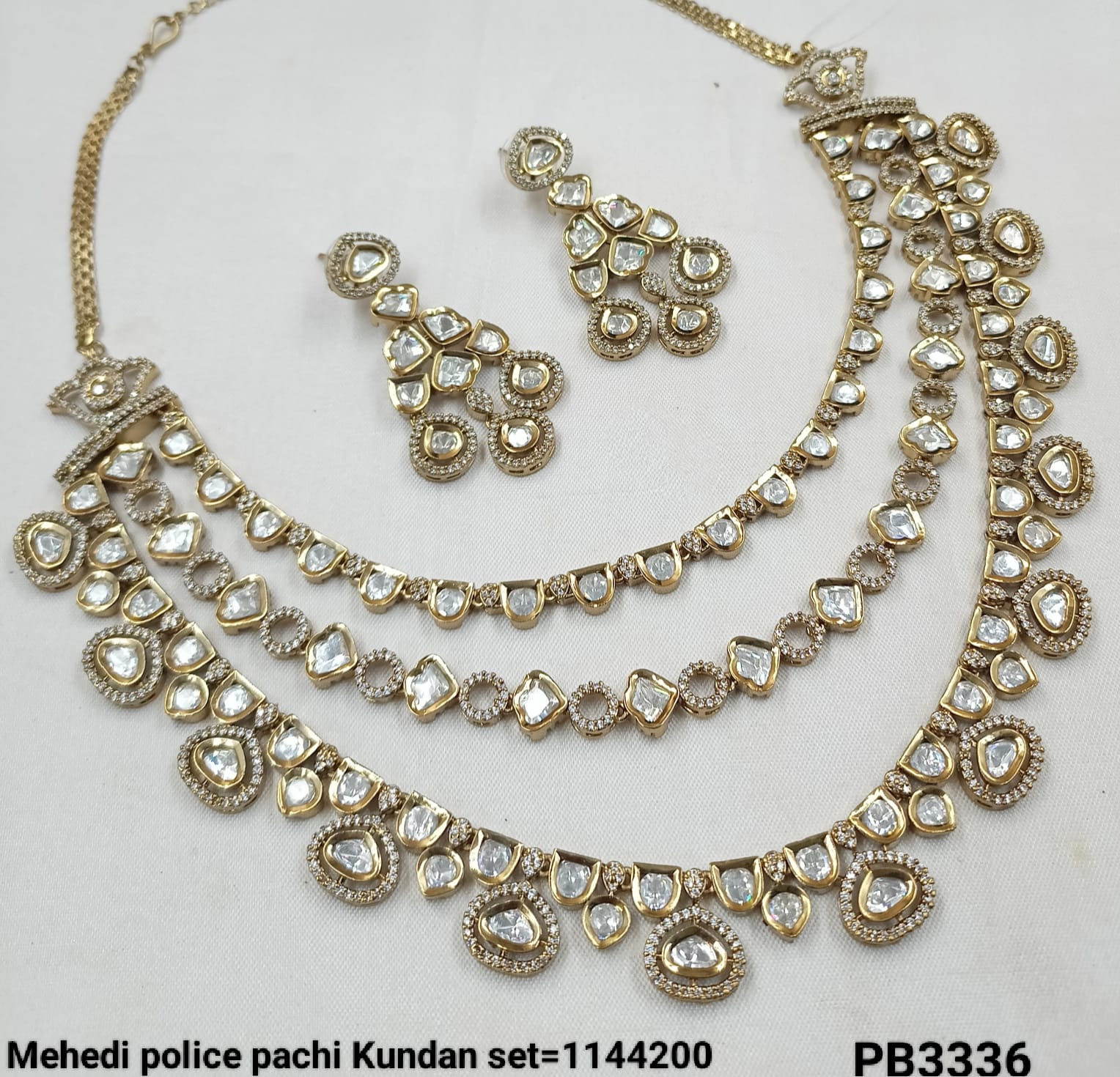 Antique Gold Polish Pachi Kundan Layered Necklace & Earring Set with Stone Detailing