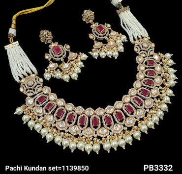 Pachi Kundan Gold Plated Pearl Necklace Set