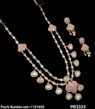 Gold Plated Pachi Kundan Long Necklace Set