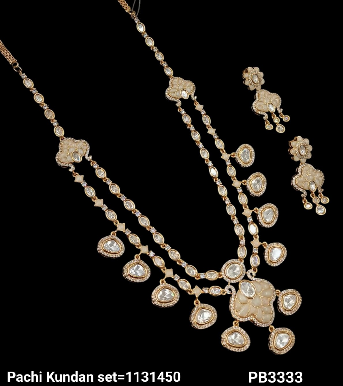 Gold Plated Pachi Kundan Long Necklace Set