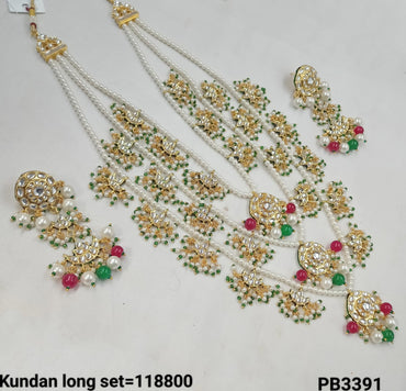 Gold Plated Motipearl Kundan Long Necklace Set