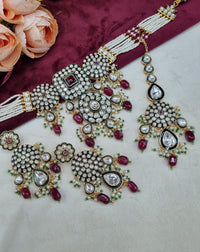 Royal Kundan & Pearl Choker Necklace Set with Maang Tikka & Earrings