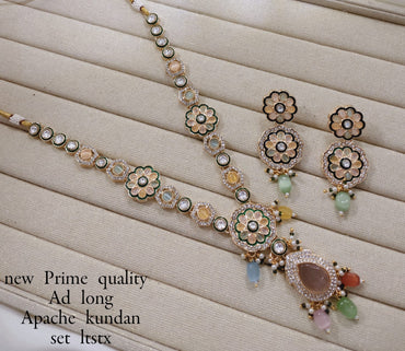 Elegant Prime Quality Long Kundan Necklace Set with Matching Earrings