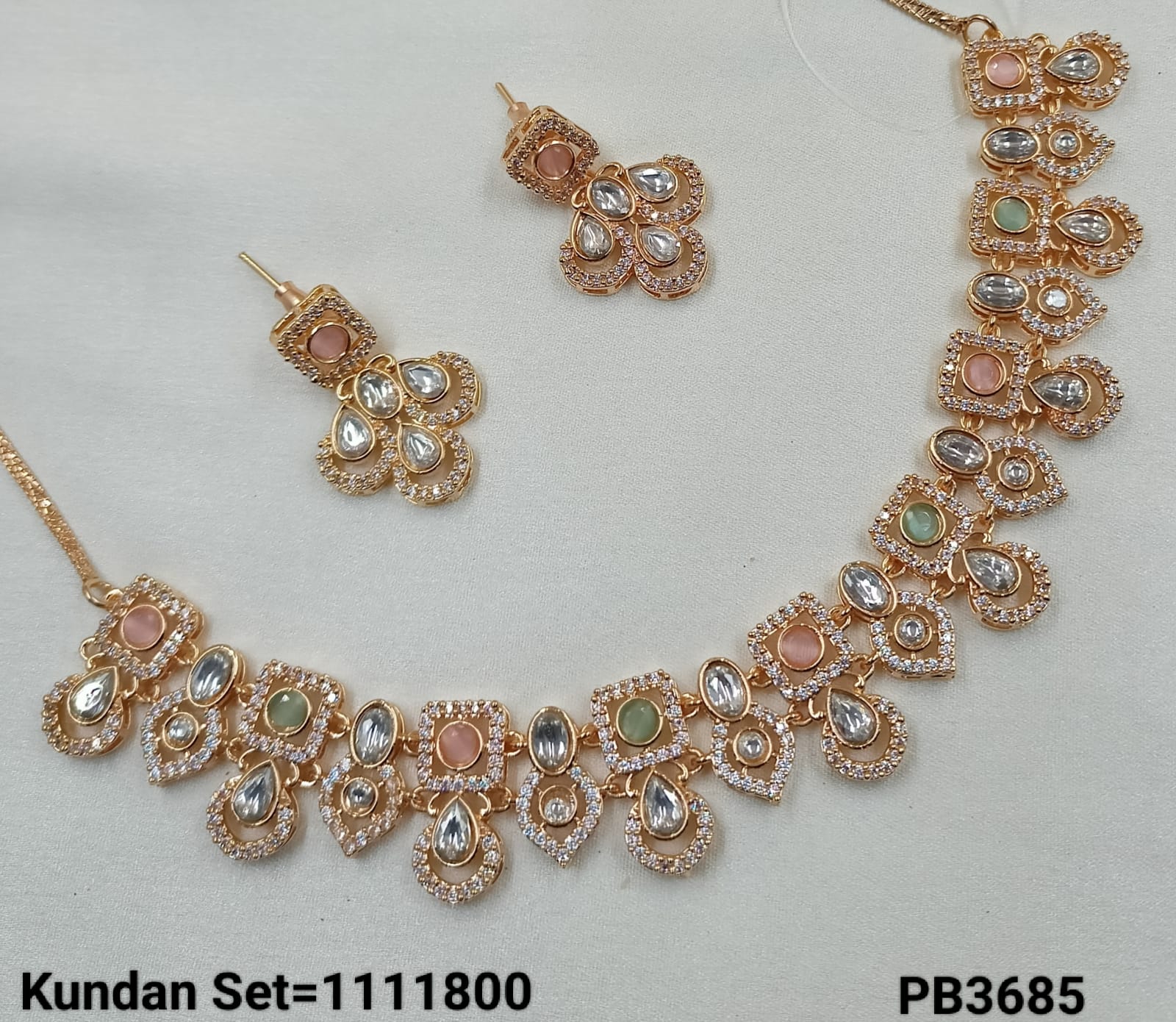 Rose Gold Plated Kundan Necklace Set