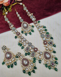 Long Kundan Haar Set with Earrings & Maang Tikka