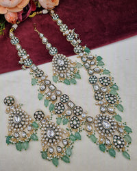 Long Kundan Haar Set with Earrings & Maang Tikka