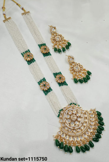 Gold Plated Long Kundan Necklace Set