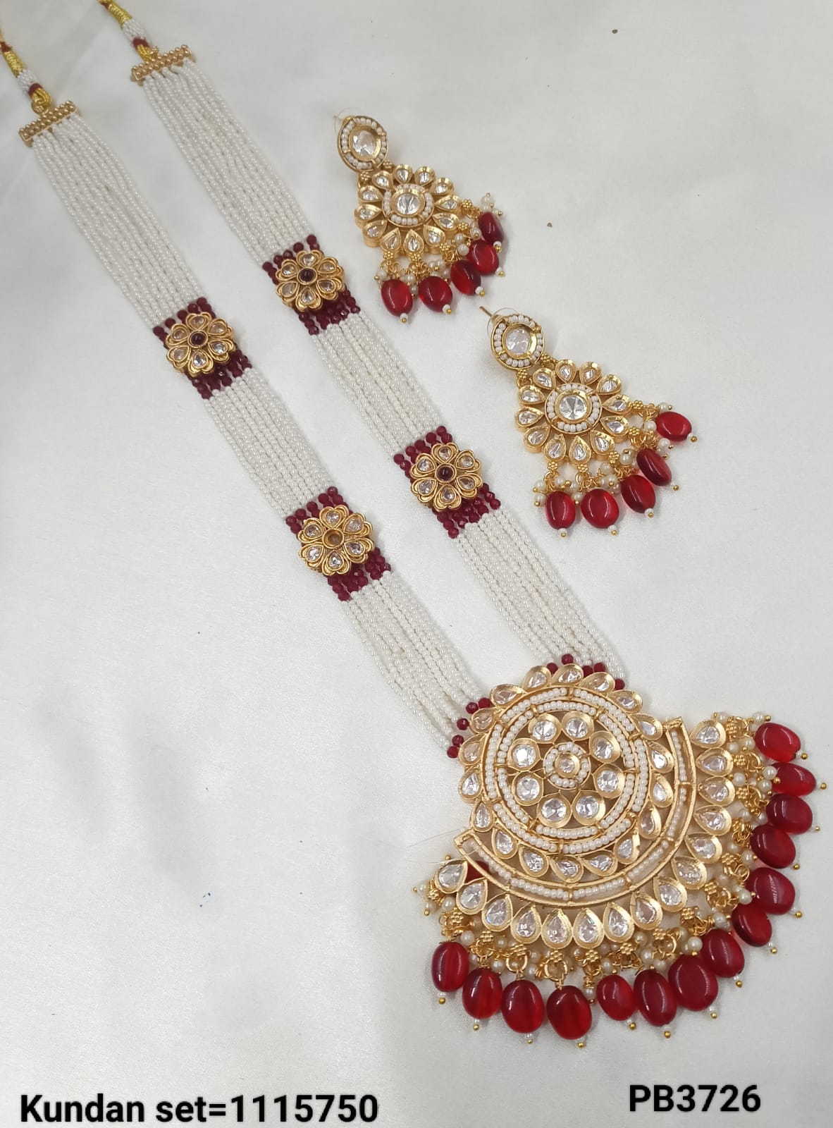 Gold Plated Long Kundan Necklace Set
