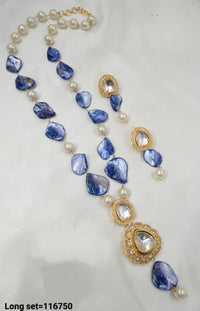 Gold Plated Long Kundan Necklace Set