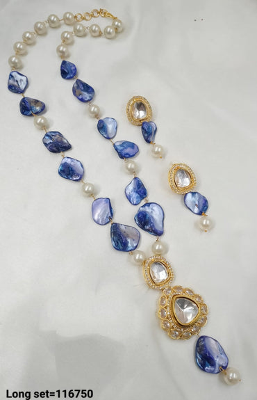 Gold Plated Long Kundan Necklace Set