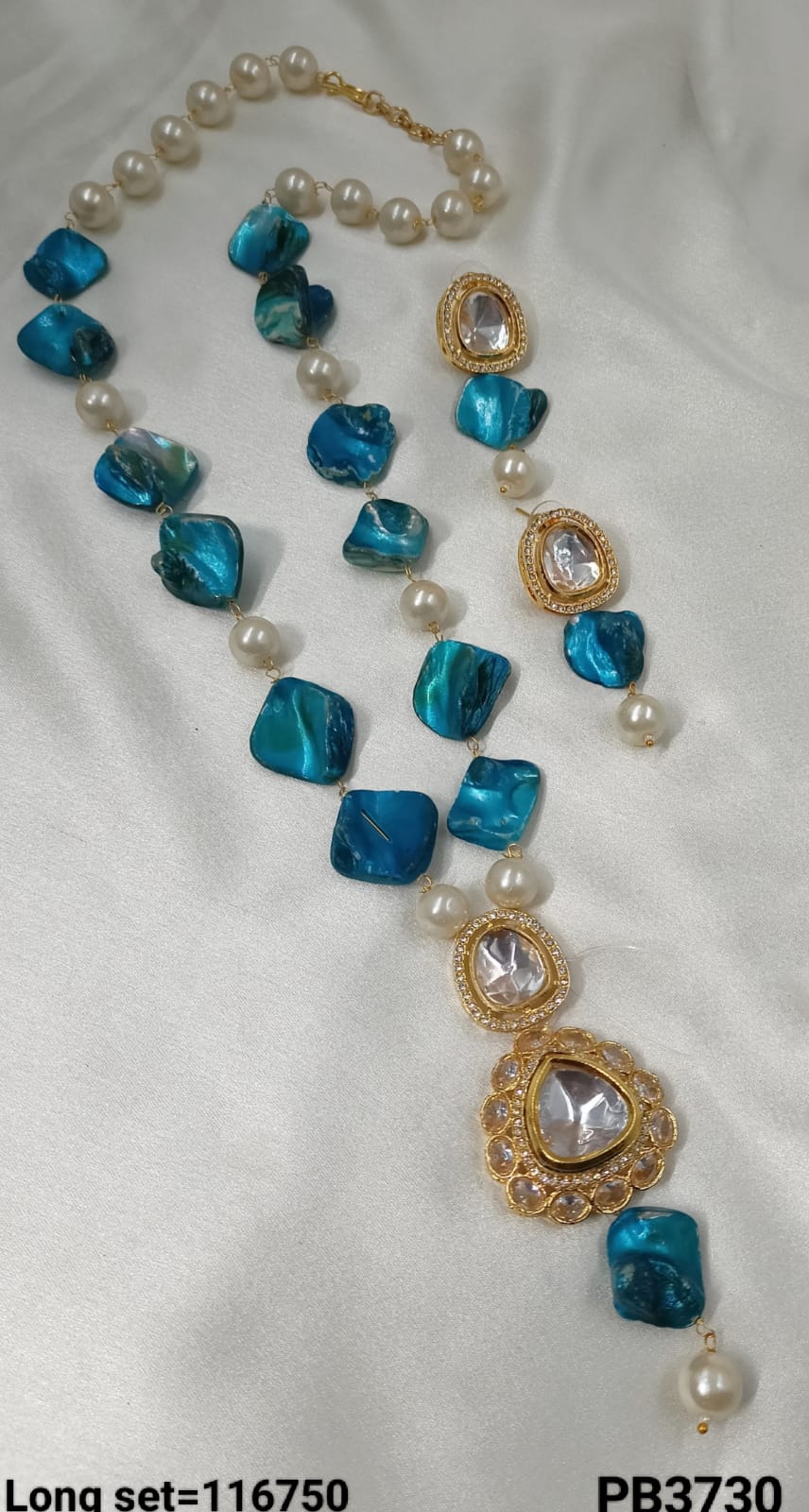 Gold Plated Long Kundan Necklace Set