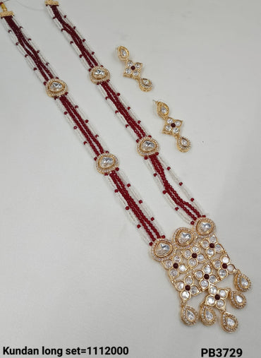 Gold Plated Long kundan Necklace set