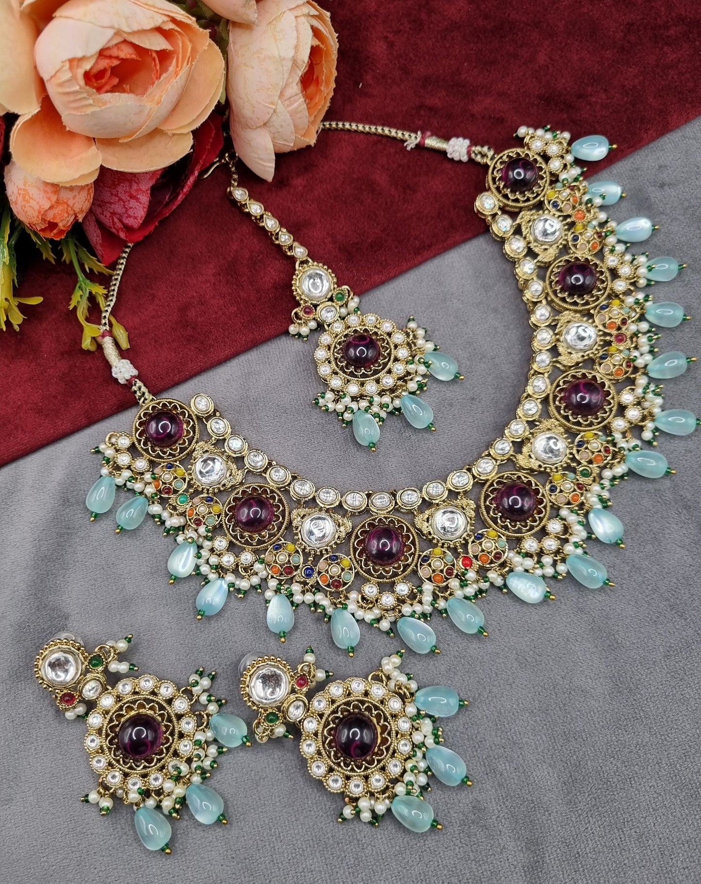 Traditional Gold-Tone Kundan Choker Set with Pearl Accents