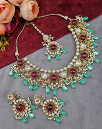 Traditional Gold-Tone Kundan Choker Set with Pearl Accents
