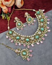Traditional Gold-Tone Kundan Choker Set with Pearl Accents
