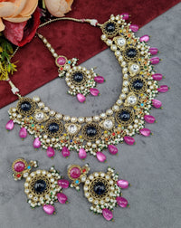 Traditional Gold-Tone Kundan Choker Set with Pearl Accents