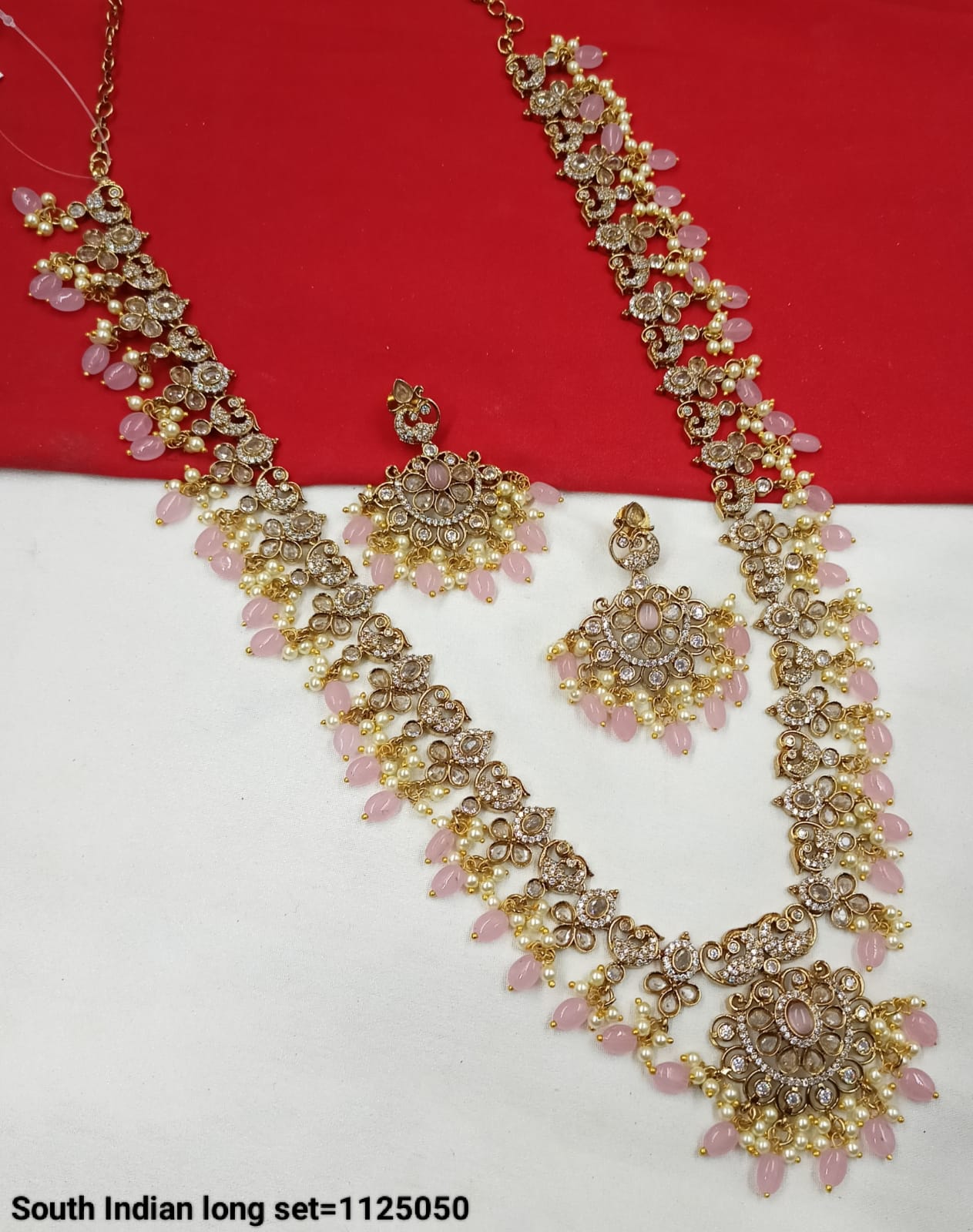 Antique Gold Plated Long Kundan Necklace Set