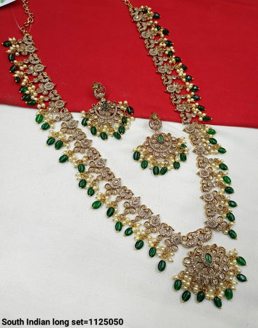 Antique Gold Plated Long Kundan Necklace Set